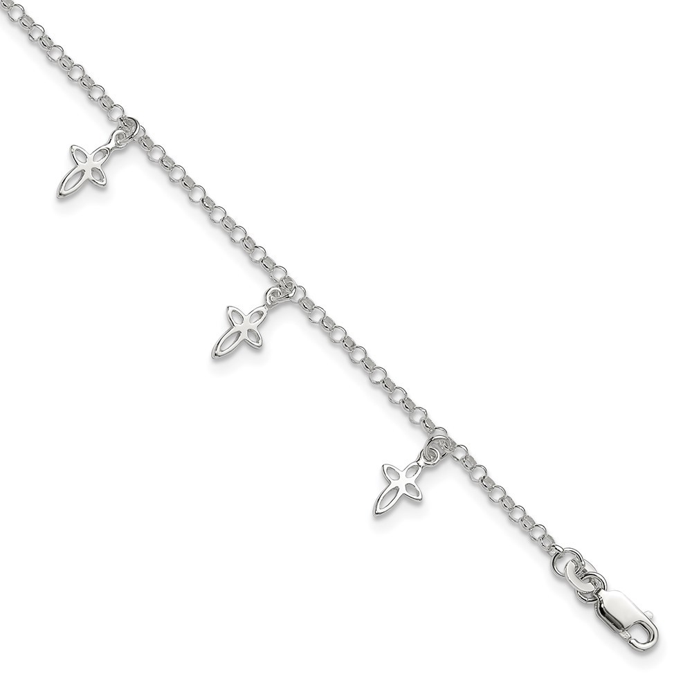 925 Sterling Silver 9 in Cross Charm Summer Fun Fine Jewelry Anklet